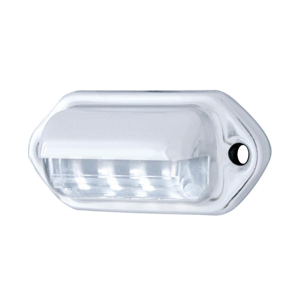 United Pacific 4 White Led Chrome License Plate Light/Utility Light Metal Housing